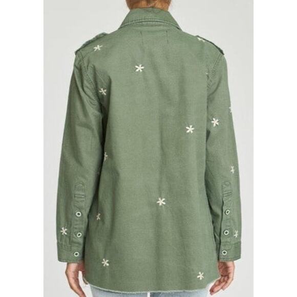 NWOT Pistola Camilo Army Green Utility Jacket with Embroidered Flowers Size Med - Picture 3 of 4
